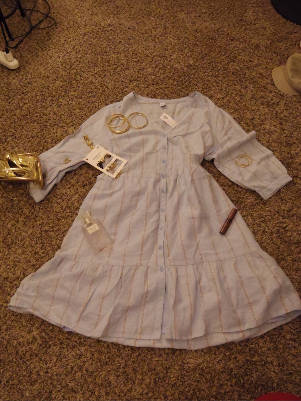 Light Blue Striped Shirt Dress